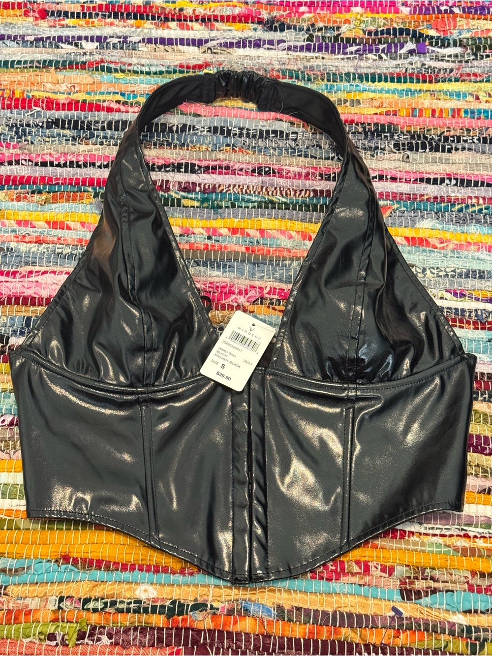NWT Black Faux Leather Windsor Halter Top